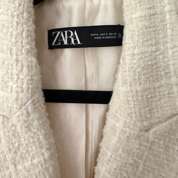 ZARA Cream Tweed Blazer | Double Breasted Gold Buttons | Chanel Style | Size S - Picture 6 of 11
